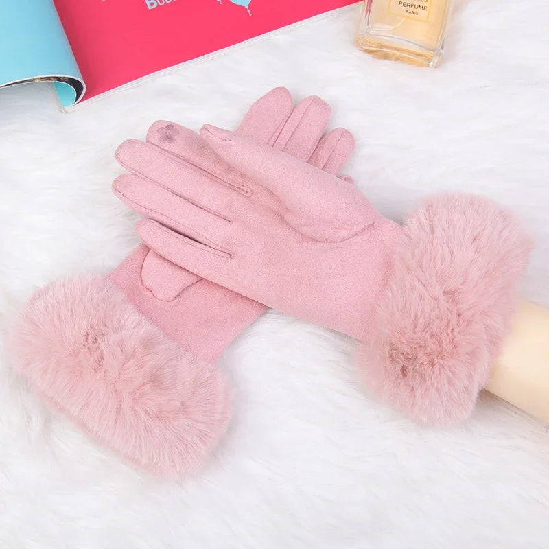 Isla Fur Trim Fitted Winter Gloves | Solid Wrist-Length Winter Gloves