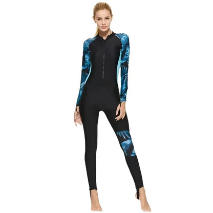 Women's Jumpsuit Swimsuit – Slim Fit – Long Sleeves – UPF 50+ – Front Zipper