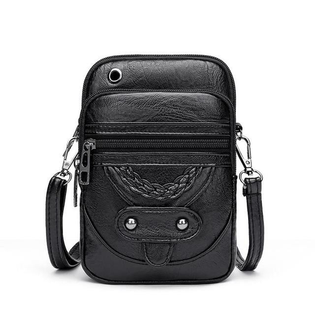 Olivia Structured Crossbody Phone Bag | Braided Detail Stud Embellishment Crossbody Phone Bag