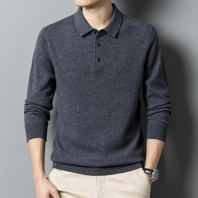 Men's Sweater with Polo Collar – Wool Blend – Regular Fit – Long Sleeves with Ribbed Cuffs