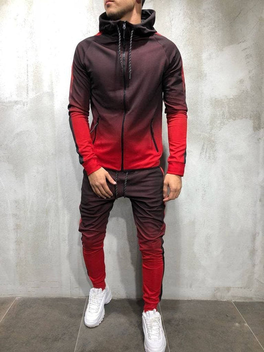 Herre Træningsdragt - Slim Fit Zip Hoodie med Snøre - Tapered Joggers med Elastisk Talje