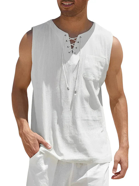 Men's Tank Top – Relaxed Fit – Drawstring Closure – Chest Pocket – Breathable Fabric