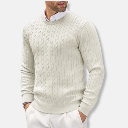 Men's Knit Sweater – Slim Fit – Fine Knit – Round Neck – Cable Knit Details
