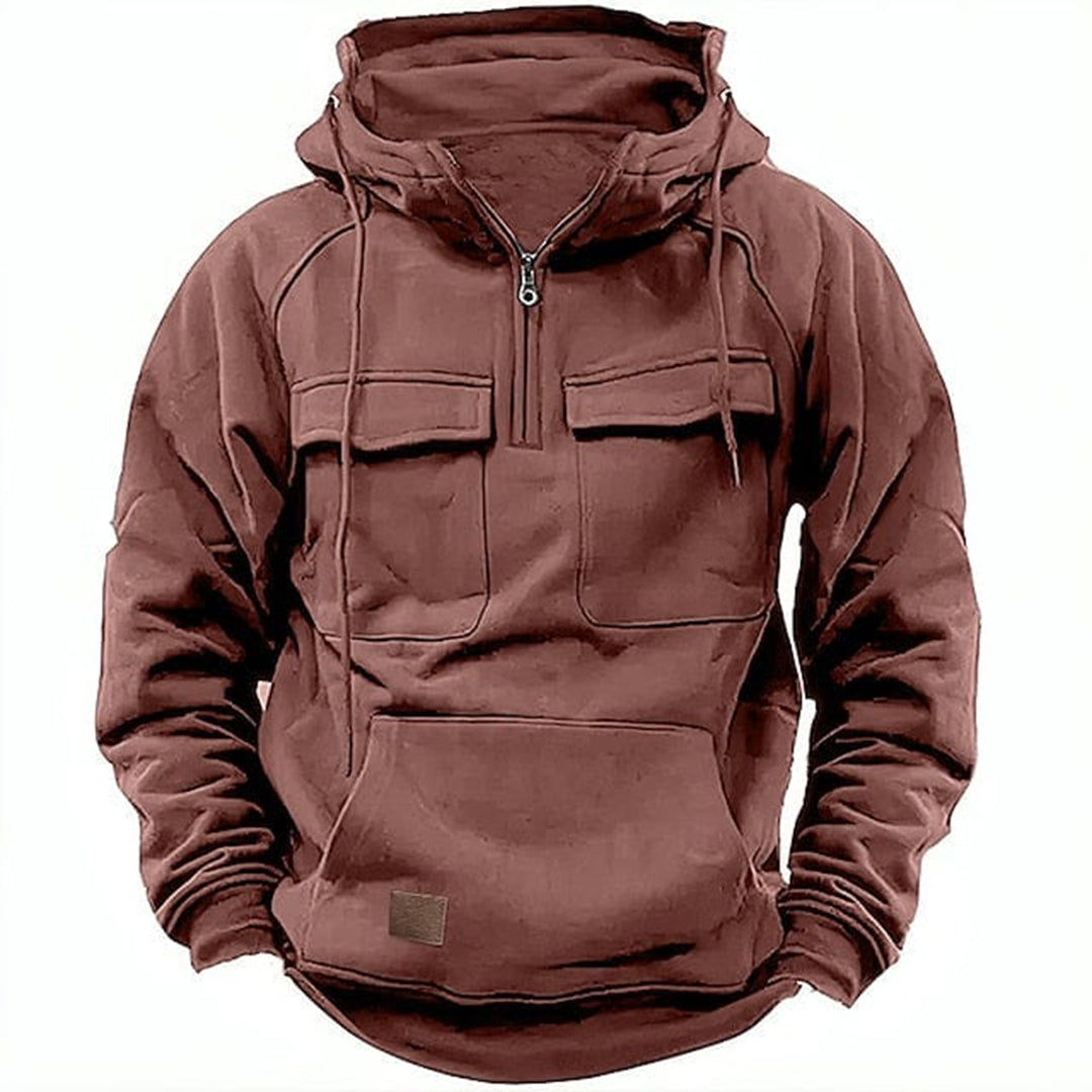 Men's Hoodie – Relaxed Fit – Half Zip – Breathable – Chest Pockets – Drawstring Hood