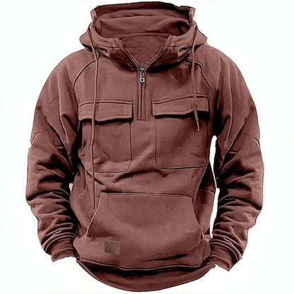 Men's Hoodie – Relaxed Fit – Half Zip – Breathable – Chest Pockets – Drawstring Hood