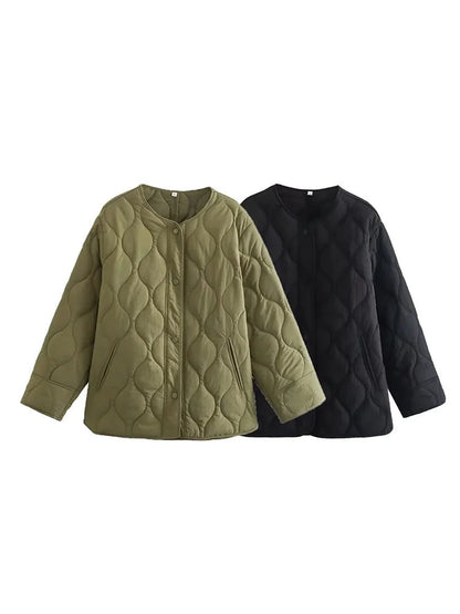 Women's Quilted Jacket - Relaxed Fit - Lightweight Padded - Button Closure