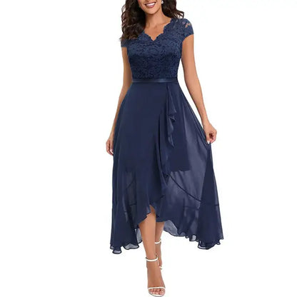 Dress for Women – Party Dress in A-line Cut – Lace Top – High-low Hem with Ruffles