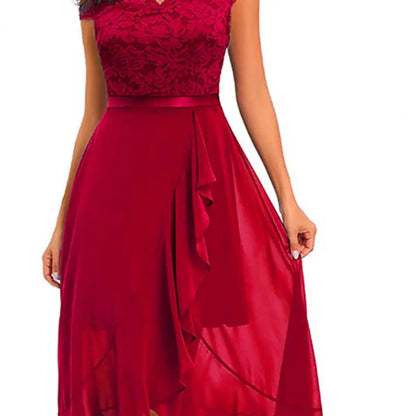 Dress for Women – Party Dress in A-line Cut – Lace Top – High-low Hem with Ruffles