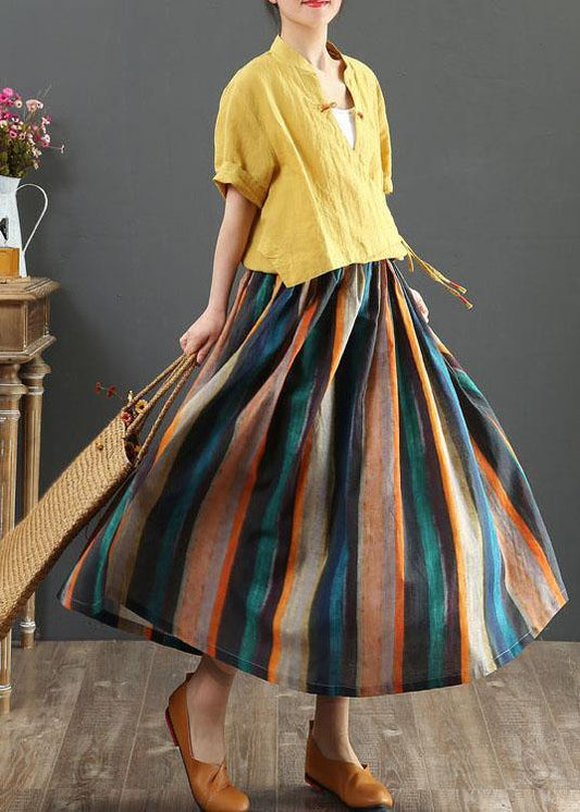Women's Skirt – A-line Fit – Retro Striped – Pleated – Light and Breathable