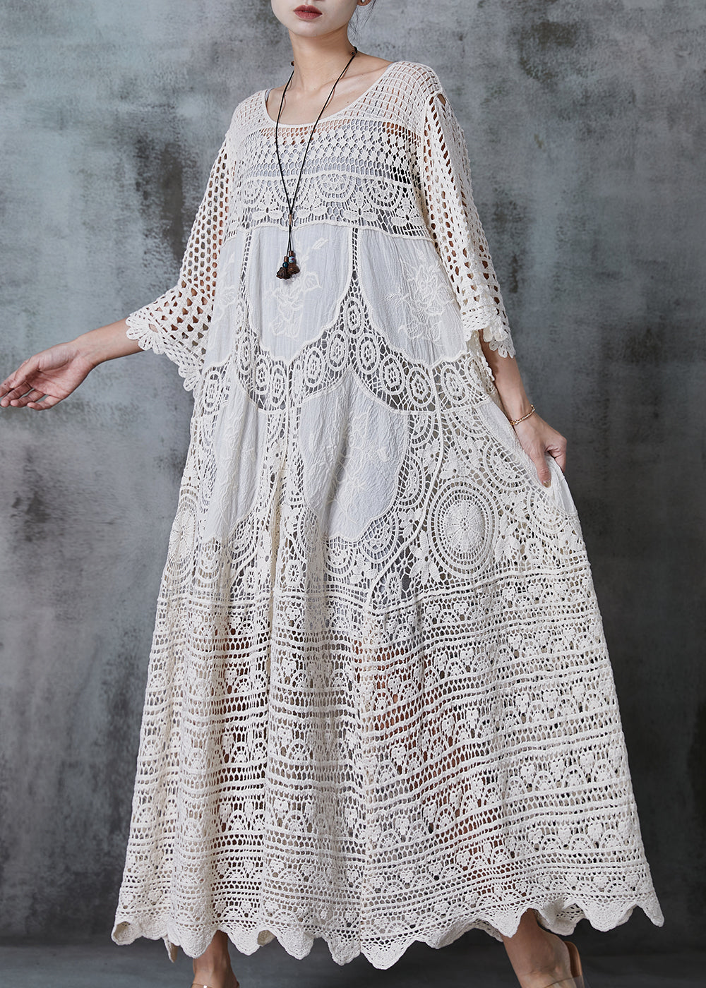 Women's Long Dress – Oversized Fit – Lace Hole – Breathable Luxurious Style