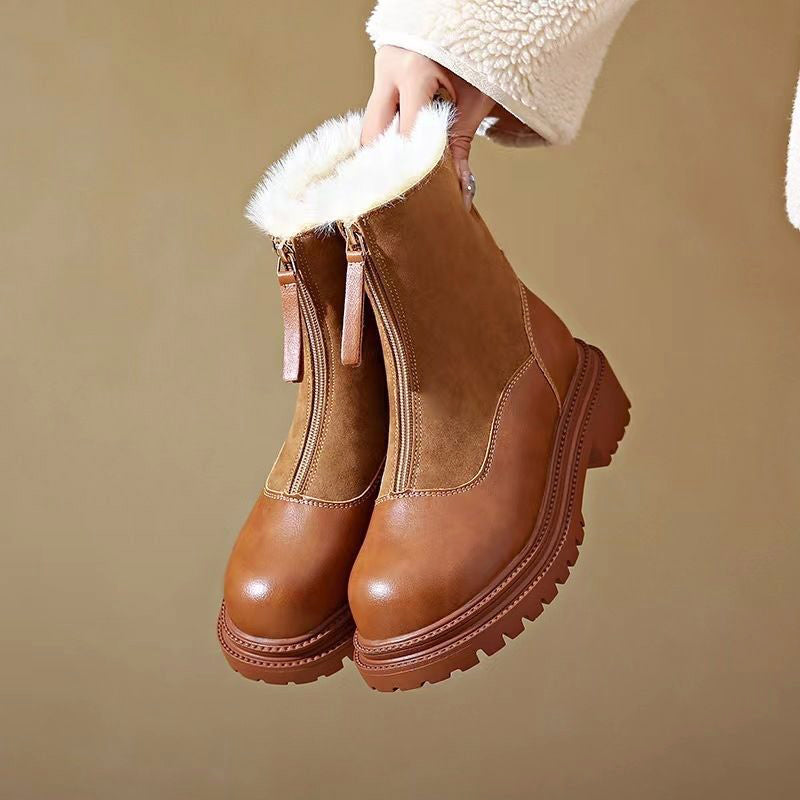 Ivy Faux Leather Ankle Boots | Fur Lined Chunky Sole Boots