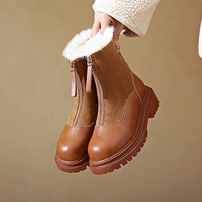 Ivy Faux Leather Ankle Boots | Fur Lined Chunky Sole Boots