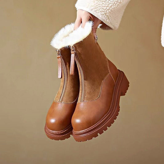 Ivy Faux Leather Ankle Boots | Fur Lined Chunky Sole Boots