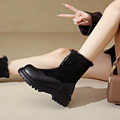 Ivy Faux Leather Ankle Boots | Fur Lined Chunky Sole Boots