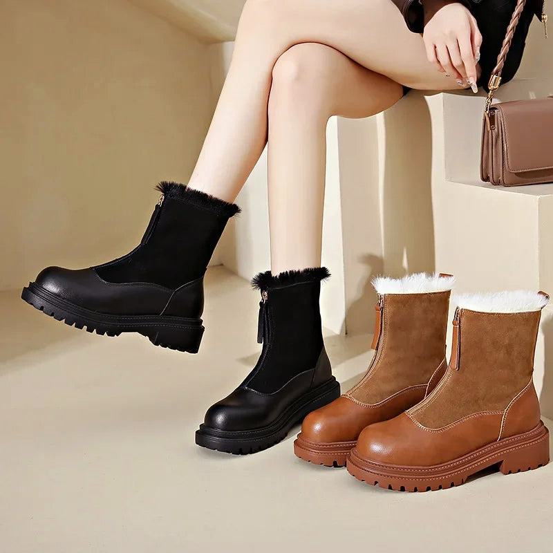 Ivy Faux Leather Ankle Boots | Fur Lined Chunky Sole Boots