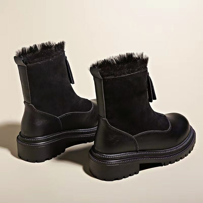 Ivy Faux Leather Ankle Boots | Fur Lined Chunky Sole Boots