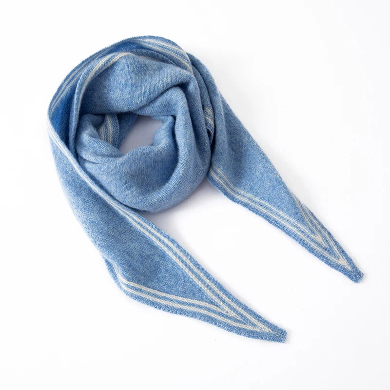 Isla Wool-Blend Striped Scarf | Striped Trim Pointed Ends Scarf