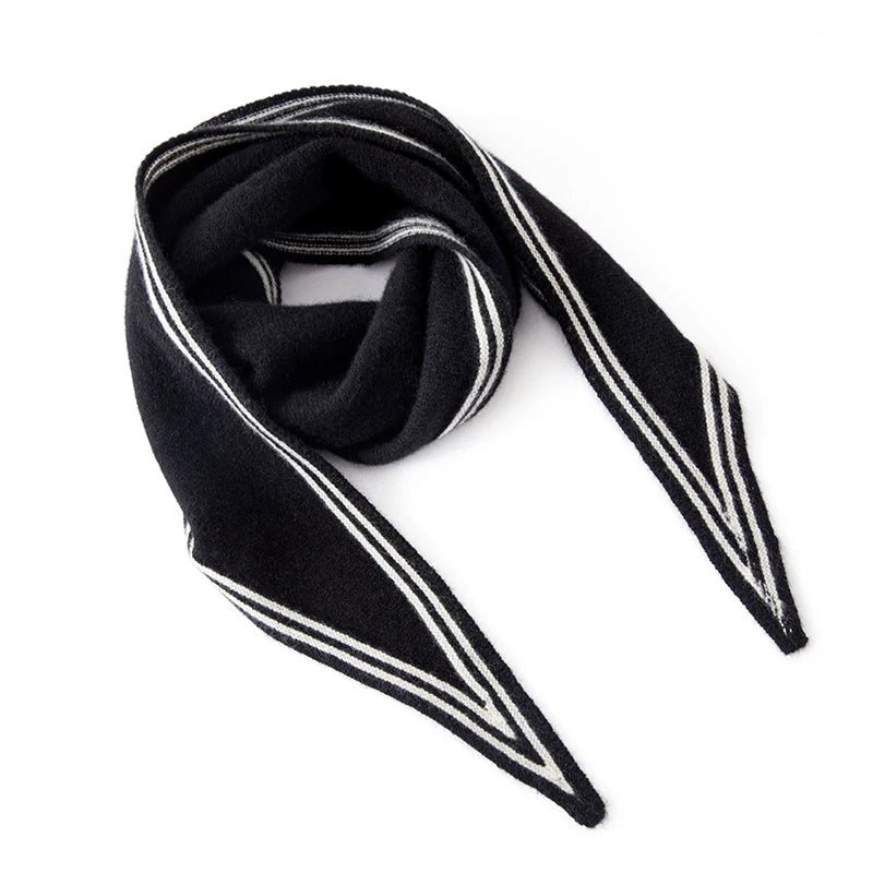 Isla Wool-Blend Striped Scarf | Striped Trim Pointed Ends Scarf