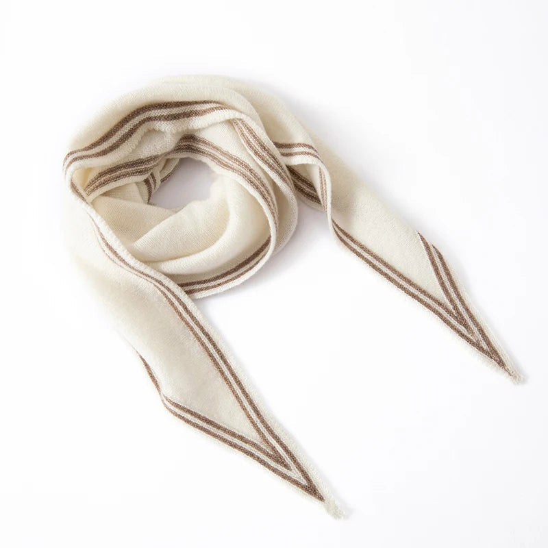 Isla Wool-Blend Striped Scarf | Striped Trim Pointed Ends Scarf