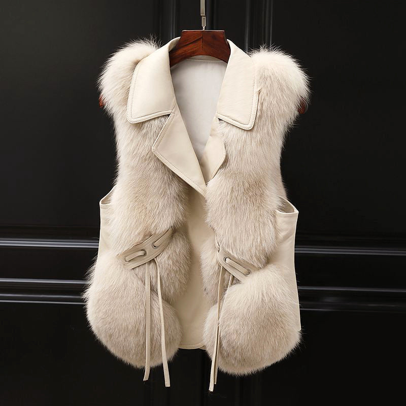 Isla Relaxed Fit Faux Fur Vest | Lapel Collar Waist Tie Vest