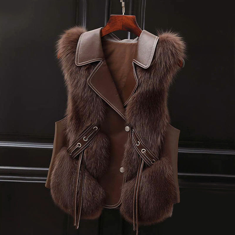 Isla Relaxed Fit Faux Fur Vest | Lapel Collar Waist Tie Vest