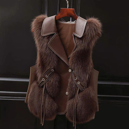 Isla Relaxed Fit Faux Fur Vest | Lapel Collar Waist Tie Vest