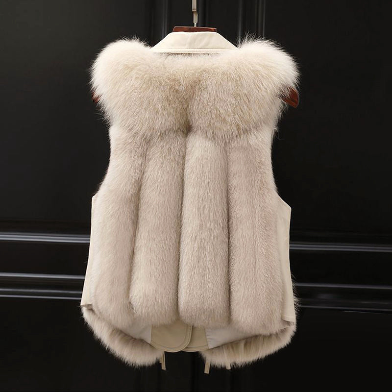 Isla Relaxed Fit Faux Fur Vest | Lapel Collar Waist Tie Vest