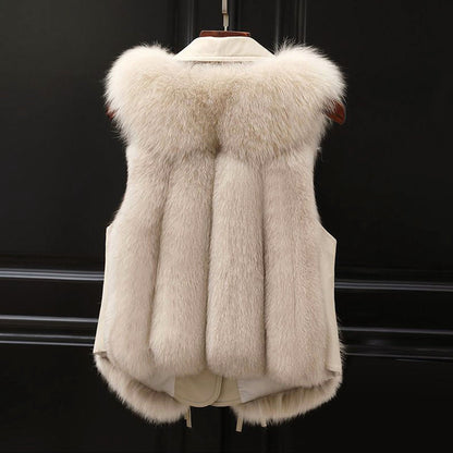 Isla Relaxed Fit Faux Fur Vest | Lapel Collar Waist Tie Vest