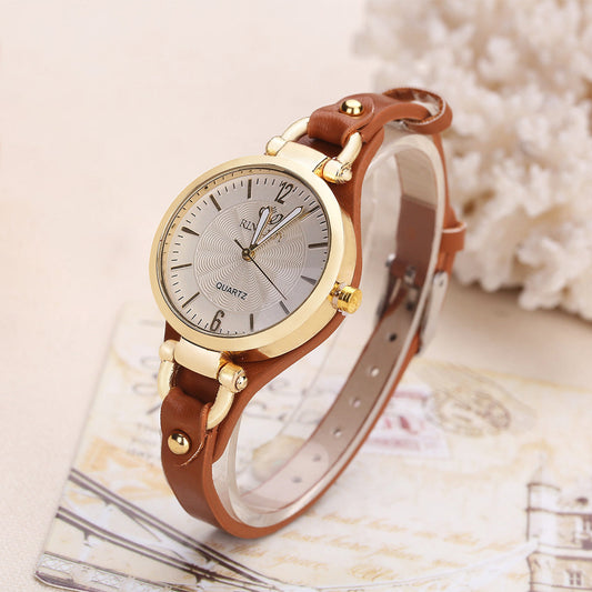 Isla Faux Leather Round Dial Wristwatch | Gold-Tone Bezel Adjustable Strap Wristwatch