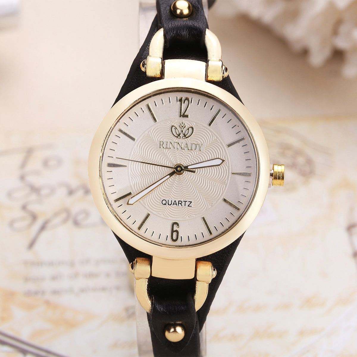 Isla Faux Leather Round Dial Wristwatch | Gold-Tone Bezel Adjustable Strap Wristwatch