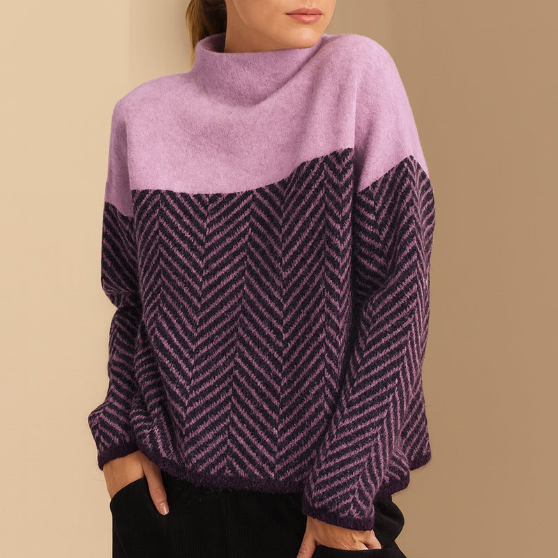 Sienna Relaxed Fit Turtleneck Sweater | Chevron Pattern Hip-Length Sweater