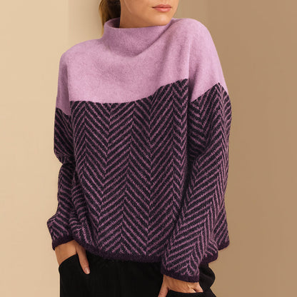Sienna Relaxed Fit Turtleneck Sweater | Chevron Pattern Hip-Length Sweater
