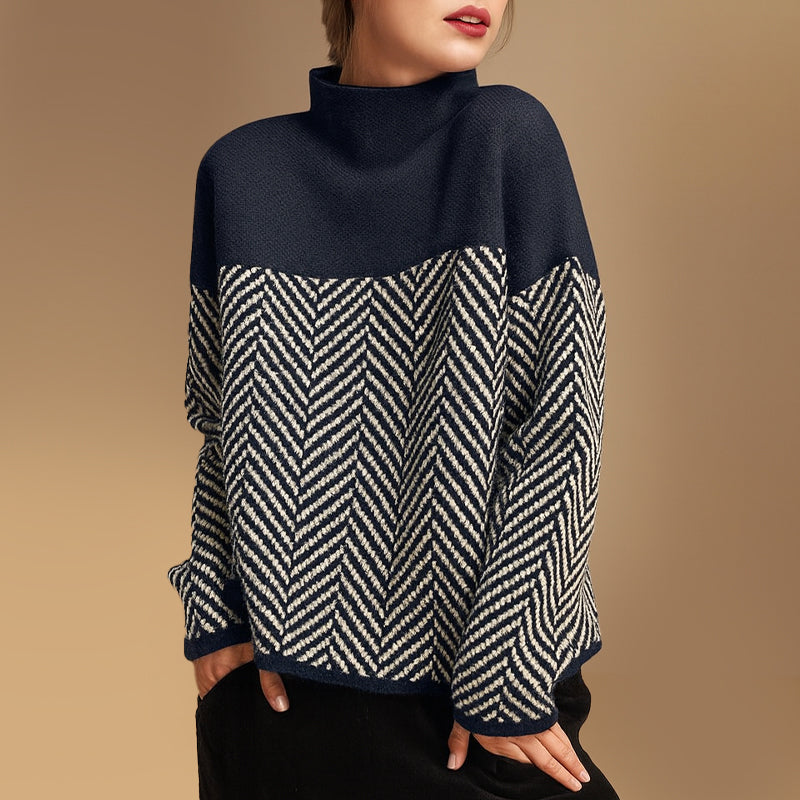 Sienna Relaxed Fit Turtleneck Sweater | Chevron Pattern Hip-Length Sweater