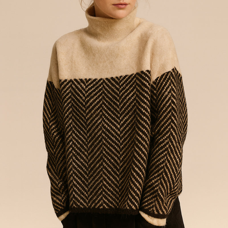 Sienna Relaxed Fit Turtleneck Sweater | Chevron Pattern Hip-Length Sweater