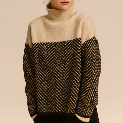 Sienna Relaxed Fit Turtleneck Sweater | Chevron Pattern Hip-Length Sweater