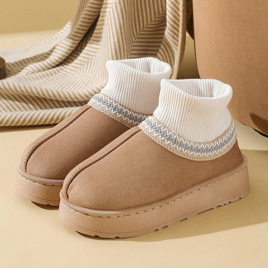 Elisa Geometric Ankle Slipper Boots | Ribbed Cuff Comfort-Fit Slippers