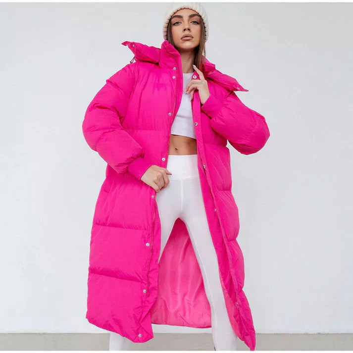 Women’s Long Puffer Jacket - Quilted - Oversized Fit - Ankle Length - High Collar