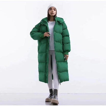 Women’s Long Puffer Jacket - Quilted - Oversized Fit - Ankle Length - High Collar