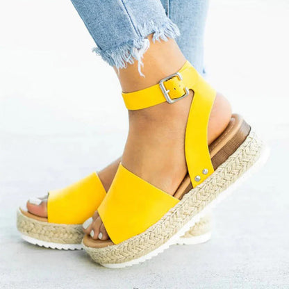 Dame Espadrille Sandaler - Platform Hæl - Jutereb Detaljer - Justerbar Ankelrem