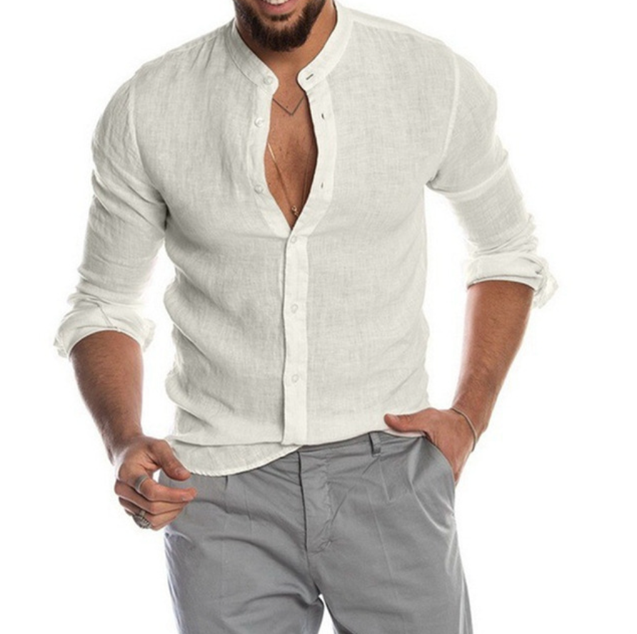Men's Shirt – Slim Fit – Long Sleeve – Button Closure – Breathable Linen