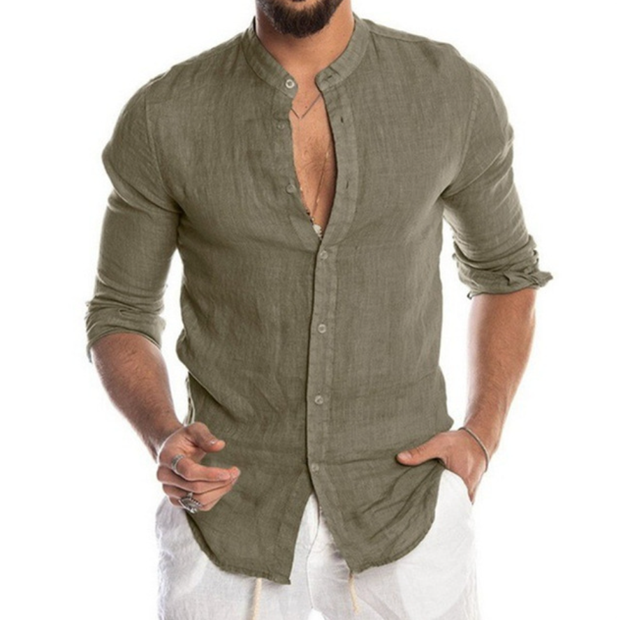 Men's Shirt – Slim Fit – Long Sleeve – Button Closure – Breathable Linen