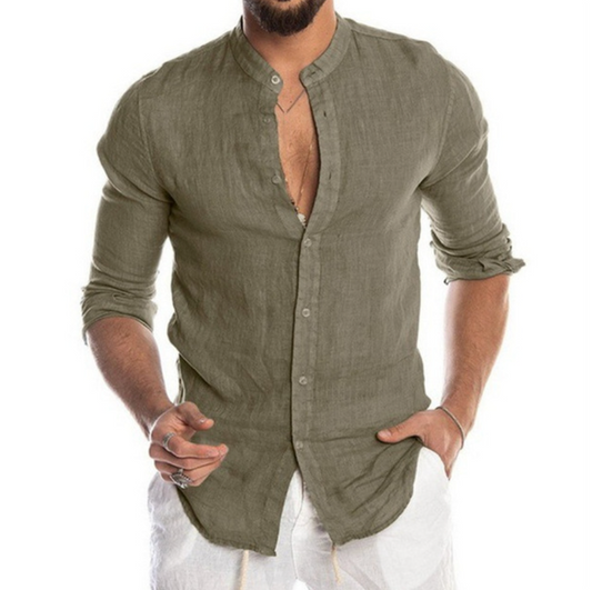 Men's Shirt – Slim Fit – Long Sleeve – Button Closure – Breathable Linen