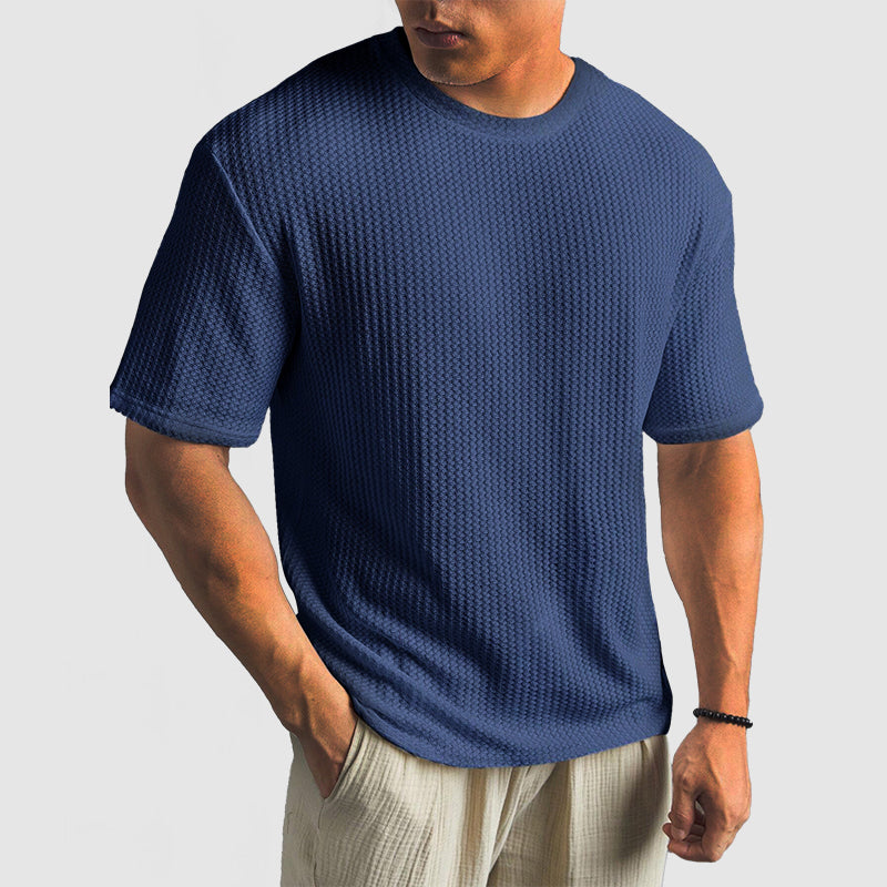 Men's T-shirt – Relaxed Fit – Knitted Texture – Round Neck Short Sleeve
