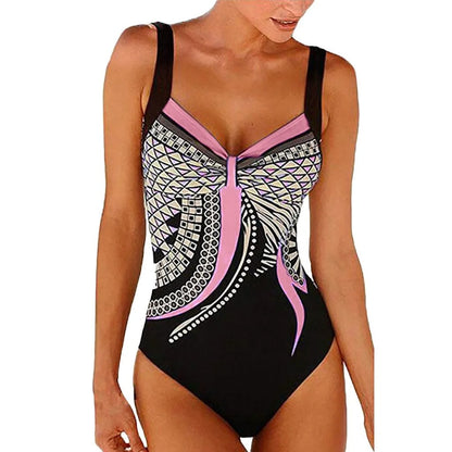 Women's Swimsuit – Graphic Print – Wide Straps – High Cut Leg – Supportive Fit