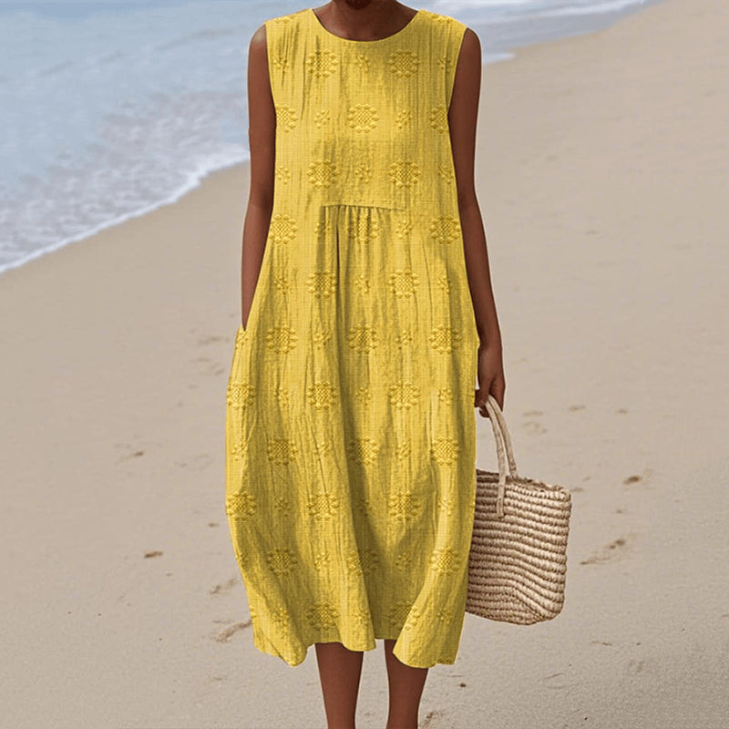 Dress for Women – Sleeveless Midi – Loose Fit – Natural Fibers – Floral Print