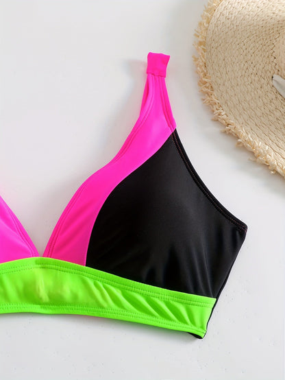 Women's Bikini – V-neck Top – Ruched Straps – High-waisted – Comfortable Fit