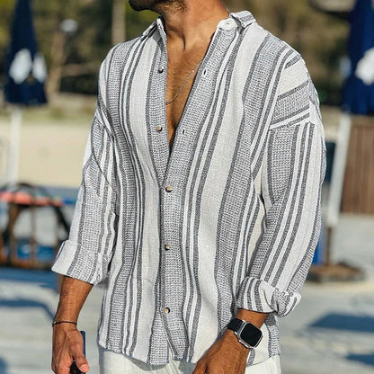 Men's Shirt – Relaxed Fit – Striped – Lightweight and Breathable with Button Closure