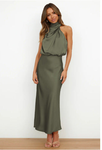 Fiene | Satin Halter Neck Midi Dress