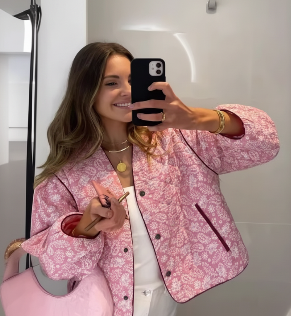 Isabella Quilted Jacket | Floral Print Button Front Jacket