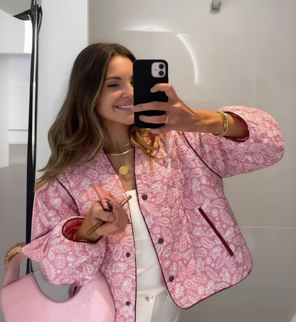 Isabella Quilted Jacket | Floral Print Button Front Jacket